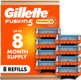 Gillette Fusion5 vista frontal del empaque mostrando 8 recambios y beneficio ahorro