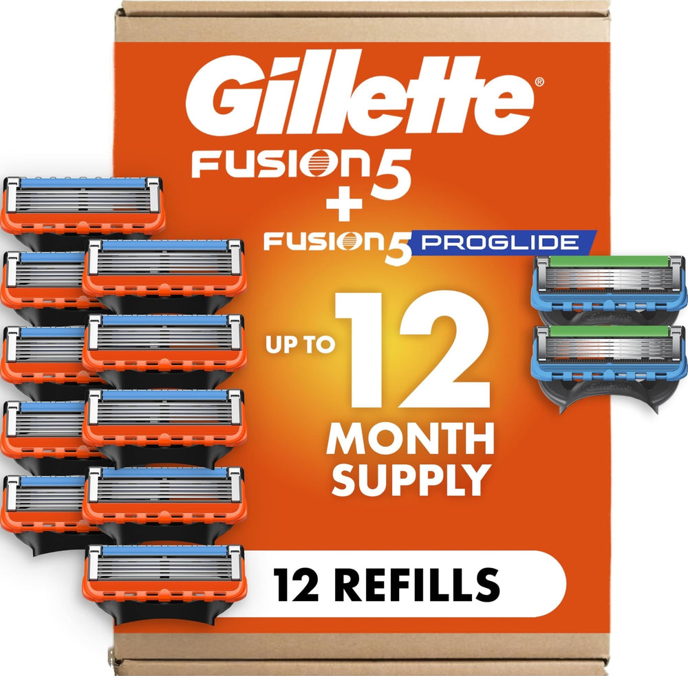 Gillette pack frontal mostrando los 12 recambios y ahorro inmediato