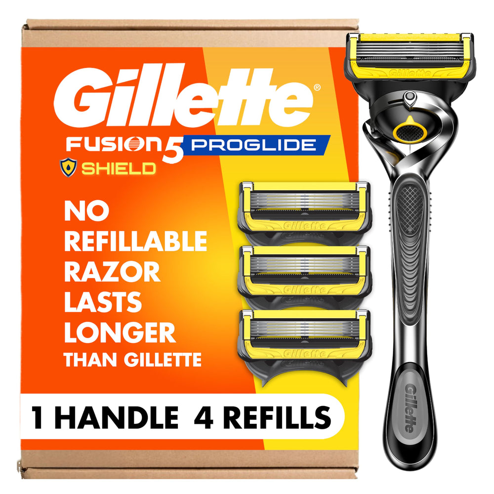 Gillette ProGlide vista frontal del empaque mostrando el mango y recambios para comodidad