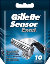 Gillette Sensor Excel frente del empaque mostrando 10 cartuchos y conveniencia
