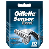 Gillette Sensor Excel empaque frontal mostrando el pack de 10 hojas y facilidad de almacenamiento