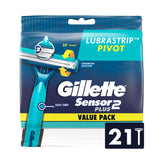 Gillette Sensor2 vista frontal del empaque con 21 unidades beneficios práctico