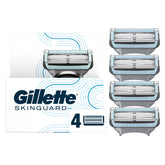 Gillette SkinGuard vista frontal mostrando los cuatro recambios y ventaja de protección
