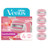 Gillette Venus envase frontal mostrando las cuatro recargas y comodidad