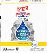 Glad paquete frontal mostrando 90 bolsas y beneficio de gran cantidad
