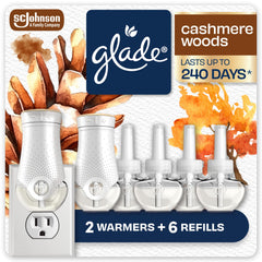 Glade Cashmere Woods front packaging showing kit contents and benefits