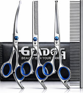 GLADOG vista frontal del paquete con todas las tijeras y accesorios, precisión profesional