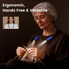 Glocusent worn by a reader in bed, hands‑free lighting that avoids disturbing partner