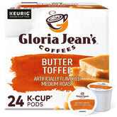 Gloria Jean's empaque frontal muestra sabor butter toffee y beneficio conveniencia