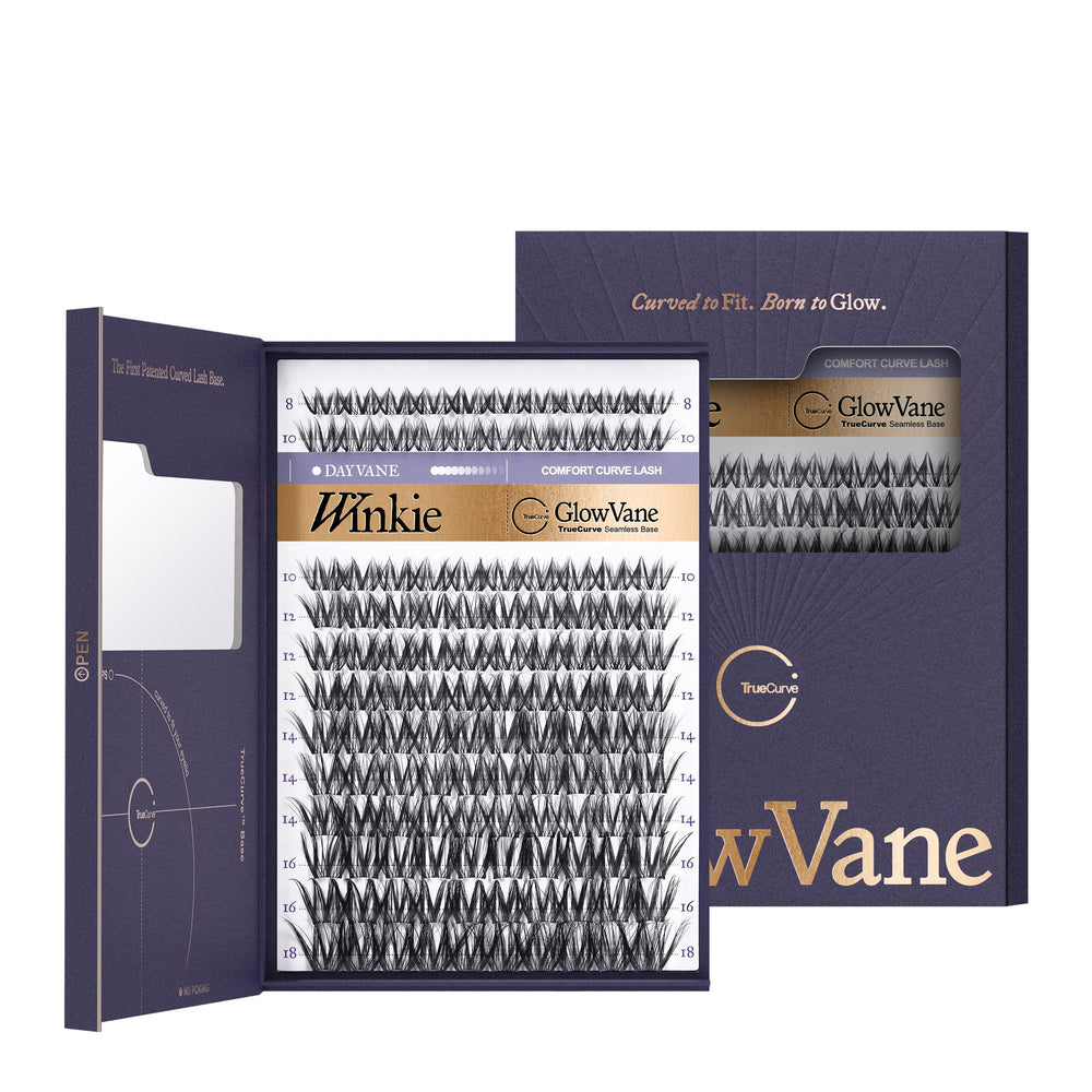 GlowVane Winkie frontal del empaque mostrando 120 piezas y mirada natural