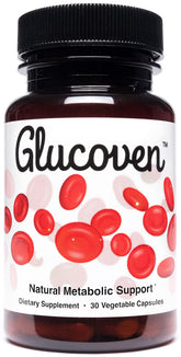 Glucoven frasco delantero mostrando etiqueta clara y beneficio de soporte metabólico