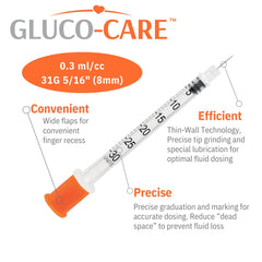 GLUCO-CARE tapa naranja de la aguja que protege y facilita identificación