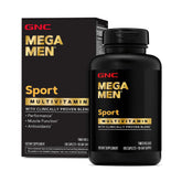 GNC Mega Men Sport vista frontal del envase con diseño claro y beneficios
