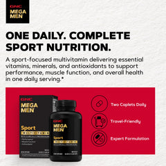 GNC Mega Men Sport etiqueta lateral con información nutricional visible