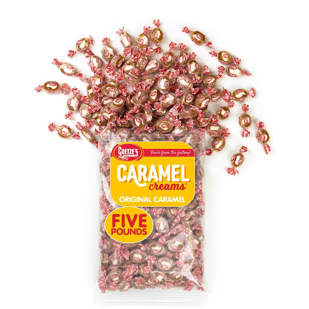 Goetze's bolsa 5 lb frontal mostrando empaque a granel y conveniencia