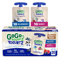 GoGo SqueeZ frente del empaque mostrando el pack de 20 bolsitas práctico