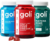 Goli trío pack frontal mostrando los tres frascos para variedad conveniente