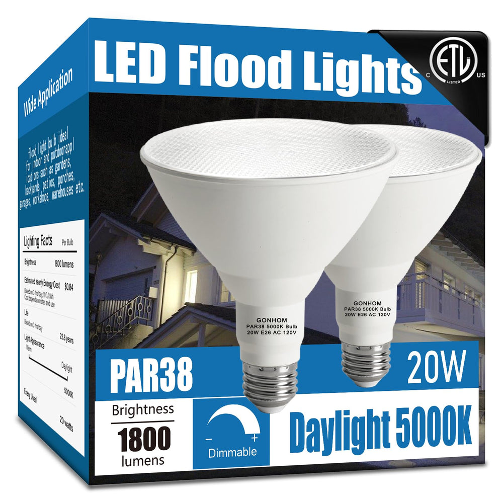 Gonhom foco PAR38 frontal mostrando forma y salida luminosidad eficiente