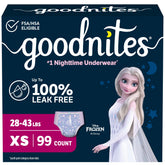 GoodNites paquete frontal mostrando 99 unidades y beneficios de protección
