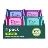 goodwipes frente del pack mostrando cuatro paquetes y 200 toallitas, conveniencia