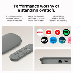 Detalle de la carcasa del Google TV Streamer mostrando acabado y ventilación resistente