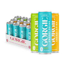 GORGIE packaging frontal mostrando caja de 12 latas y conveniencia