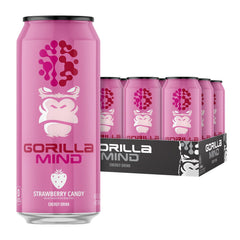 Gorilla Mind lata frontal Strawberry Candy mostrando diseño y tamaño