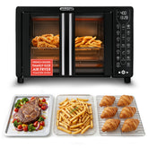 Gourmia horno con puertas francesas mostrando apertura fácil y ahorro de espacio