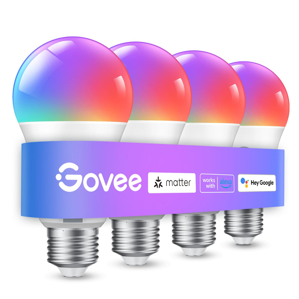 Govee bombilla A19 frontal mostrando luz brillante y colores