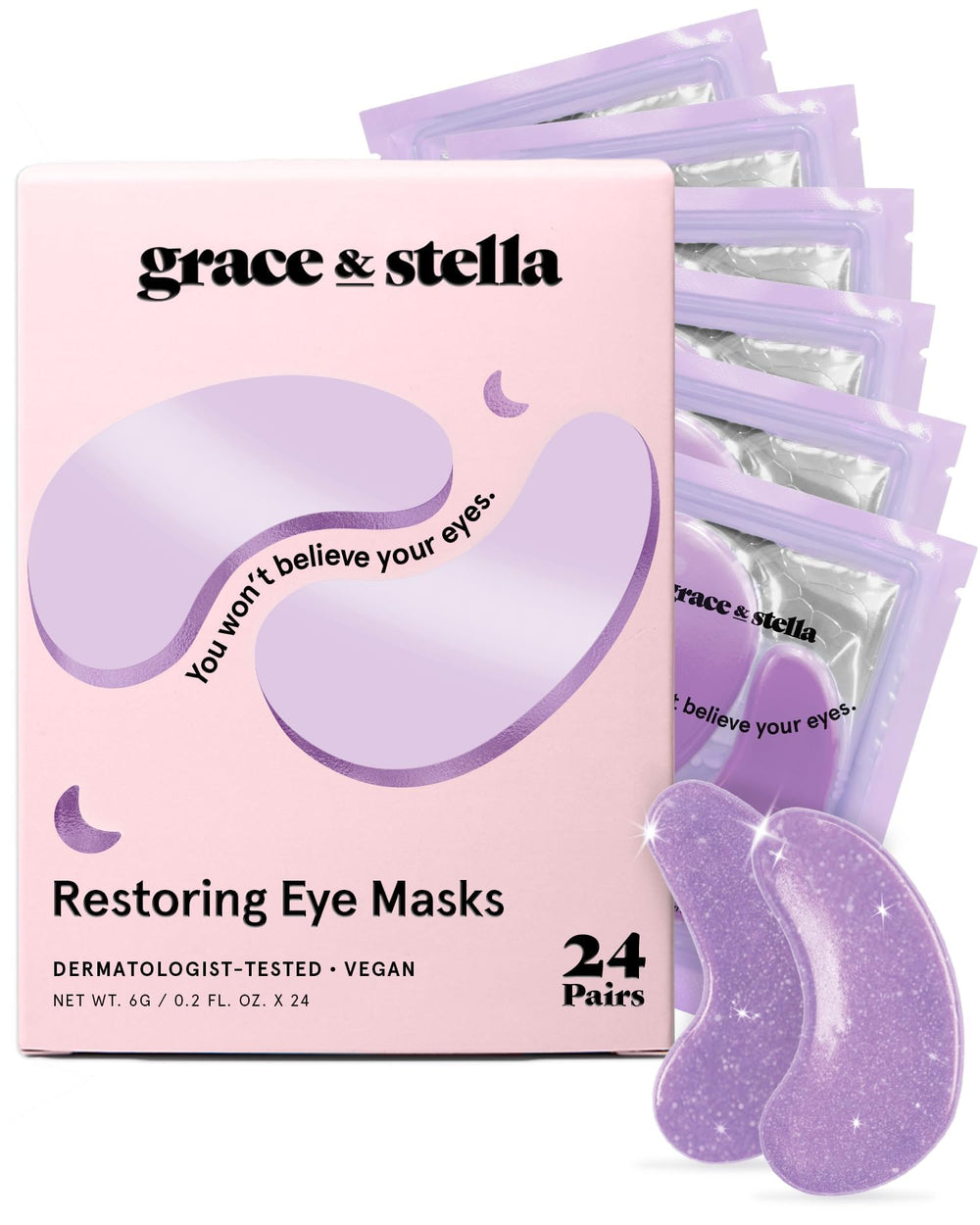 grace & stella empaque frontal mostrando parches y beneficio antiinflamatorio