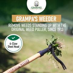 Grampa's Weeder close-up on four steel claws demonstrating root-gripping strength
