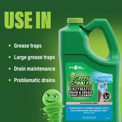 Green Gobbler being poured into a sink drain to treat grease and odor