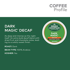 Green Mountain Coffee Roasters taza de café Dark Magic Decaf llena mostrando crema y color oscuro