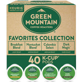 Green Mountain Coffee Roasters frente del paquete mostrando las cuatro cajas y la marca