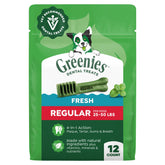 Greenies frente del paquete mostrando 12 unidades y beneficios dentales