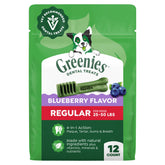 Greenies paquete frontal sabor arándano muestra presentación y beneficio dental