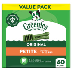 Greenies paquete frontal mostrando diseño y cantidad beneficios claros
