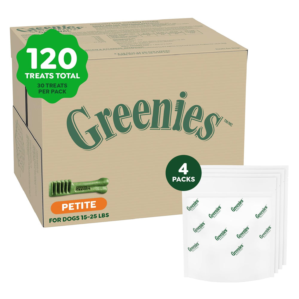 Greenies paquete frontal mostrando 30 unidades y diseño práctico