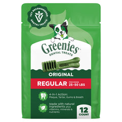 Greenies frente del paquete mostrando 12 unidades y beneficios dentales