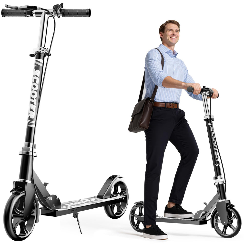 GRENYX vista frontal del patinete negro, diseño estable y elegante