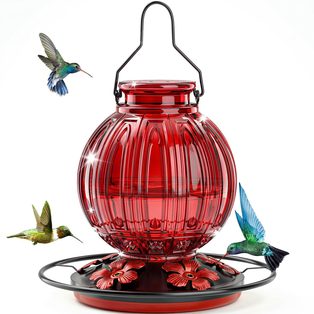 Grete Gotye vista frontal del bebedero colgante mostrando el diseño retro y colores atractivos