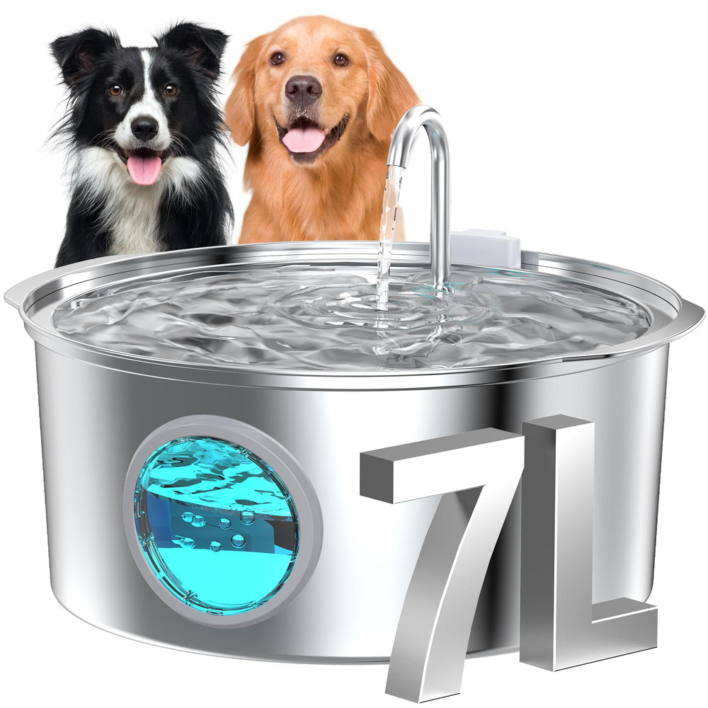 GROOKPET frente de la fuente 7L en acero inoxidable, diseño robusto y higiénico