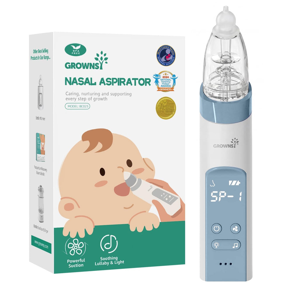 GROWNSY aspirador nasal frontal mostrando diseño compacto y portabilidad