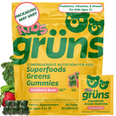 Grüns frente del empaque mostrando 28 gomitas, práctico y compacto