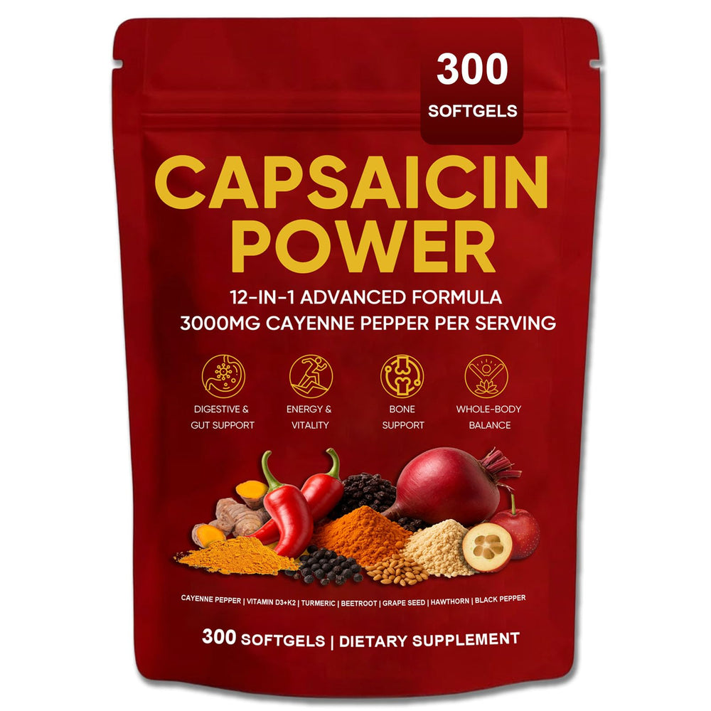 GXSAE envase frontal de Capsaicin Power mostrando 300 cápsulas y ventaja duración