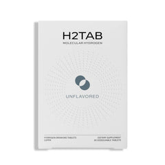 H2TAB paquete frontal mostrando 30 tabletas, comodidad para llevar