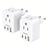 HANYCONY vista frontal del adaptador pack 2 mostrando tomas y puertos, práctico en viajes