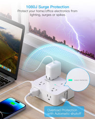HANYCONY puertos USB-C y USB-A mostrando carga rápida y orden de cables