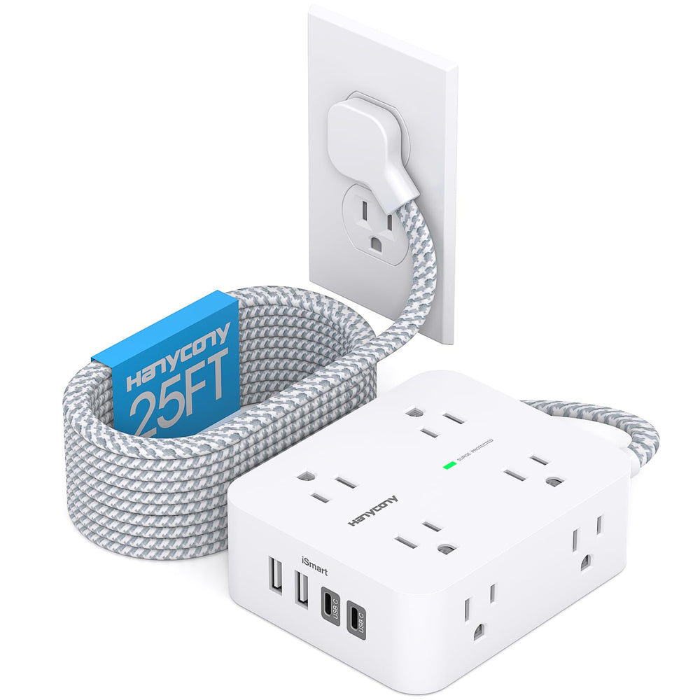 HANYCONY regleta frontal con 8 enchufes y 4 puertos USB, mayor capacidad