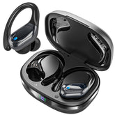 HAOYUYAN BX17 frente con funda abierta mostrando auriculares y pantalla LED, conveniente para comprobar batería